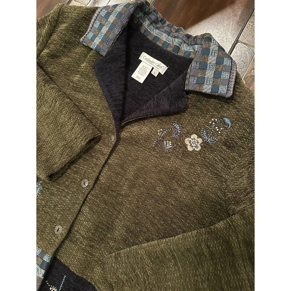 Women's‎ Coldwater Creek Marled Olive Green Quilted/Embroidered Jacket Sz L - Picture 1 of 8